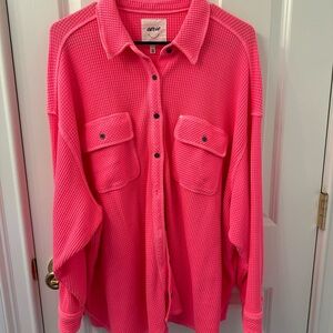 Aerie pink waffle knit button up
